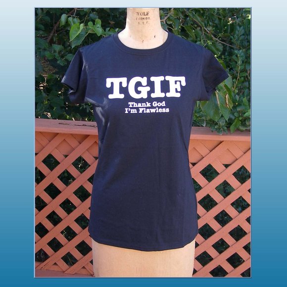 New black ladies shirt "TGIF" size Large 8-10 - Picture 1 of 7
